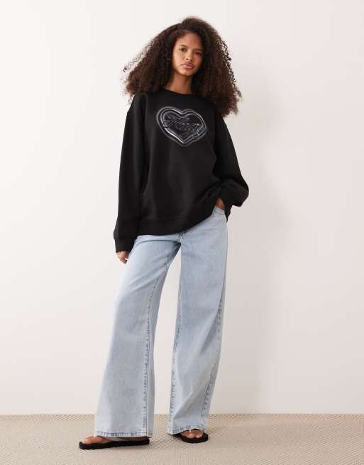 Hugo Blue - Sort sweatshirt med rund hals og hjertegrafik, 2 af 4