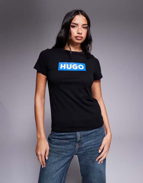 HUGO Blue - Sort T-shirt med klassisk firkantet logo i slim fit - view 1