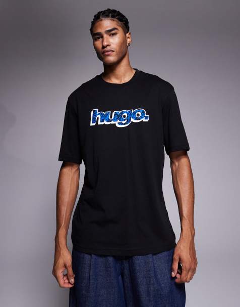 HUGO Blue - Sort T-shirt med logoprint på brystet - view 1