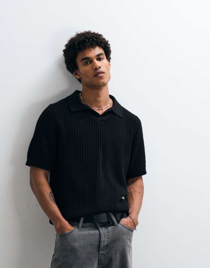 Hugo Blue Spero - Polo negro holgado de punto