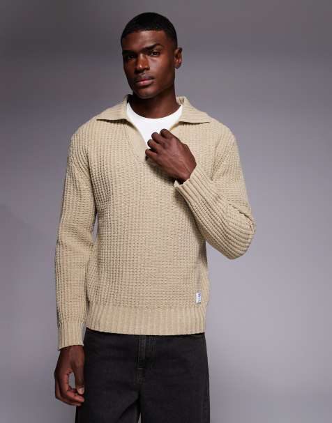 HUGO Blue - Spiro - Oversized gebreide rugbytrui van zware stof in beige - view 1