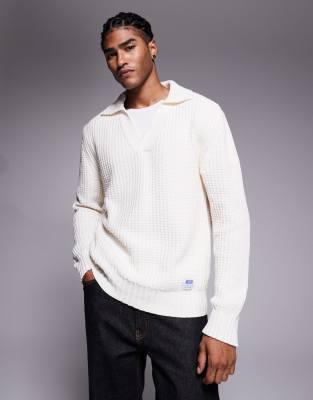 Spiro - Pull dcontract en maille texture  col polo ouvert - cass - Hugo Blue - Modalova