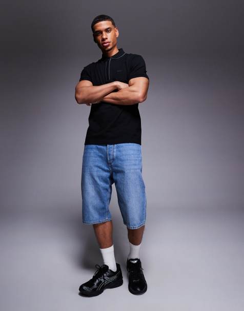 Hugo Blue straight fit denim short in mid blue - view 1