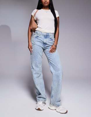 HUGO Blue - Straight-Fit-Jeans in Blau mit Logo-Muster
