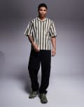 [Hugo Blue] HUGO Blue striped relaxed fit short sleeve shirt in green XS Open Green