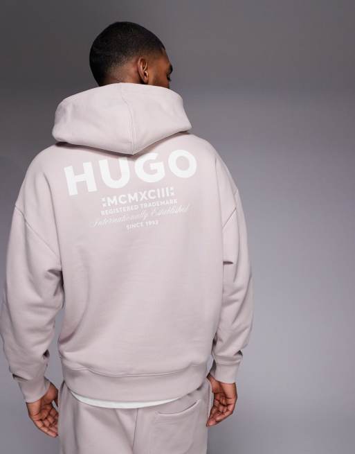 Hugo Blue - Sudadera morado claro de corte suelto con capucha y logo estampado en la espalda de algodón (parte de un conjunto), 3 de 5