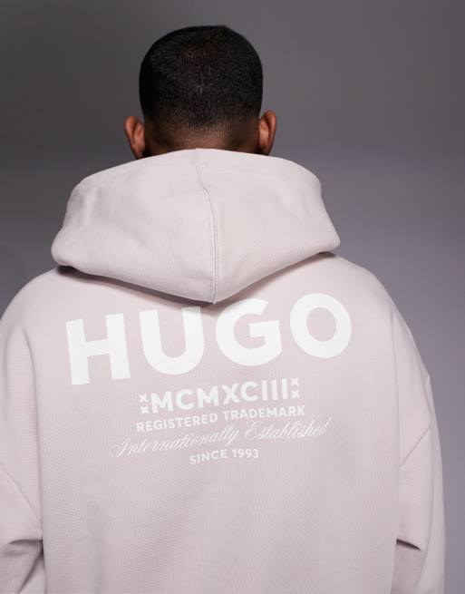 Hugo Blue - Sudadera morado claro de corte suelto con capucha y logo estampado en la espalda de algodón (parte de un conjunto), 5 de 5