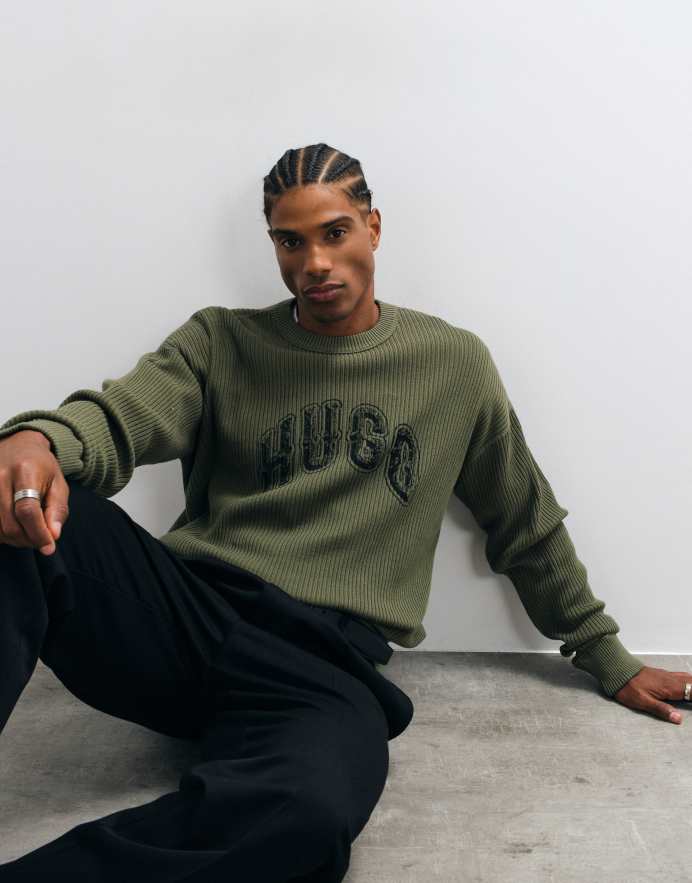 Hugo Blue Sudadera verde con texto en el pecho Showdy