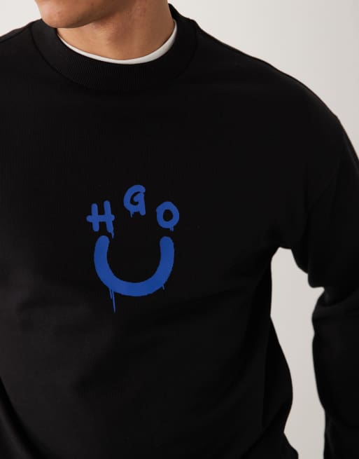 HUGO Blue – Sweatshirt in Schwarz mit Logoprint, 3 von 5