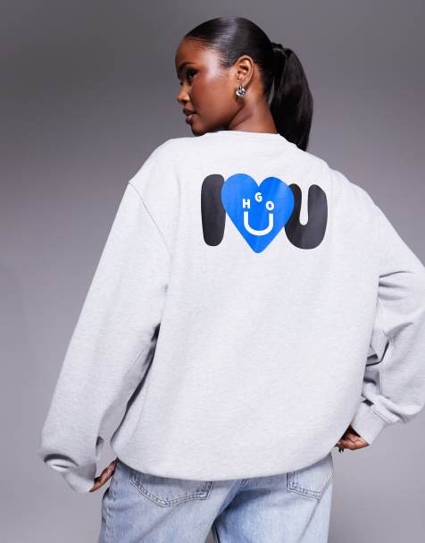 Hugo Blue Oversized Crew sweatshirt in grey