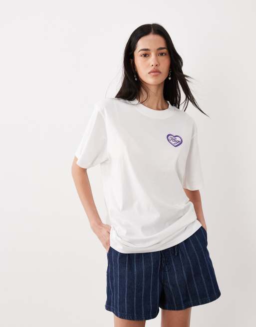 HUGO Blue - T-shirt à logo cœur vintage - Blanc