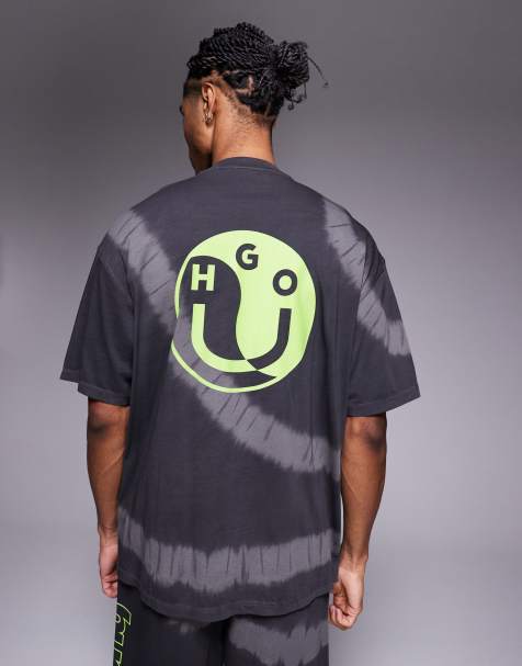 Hugo Blue - T-shirt ample imprimé d'ensemble avec logo noir au centre - Vert - view 1