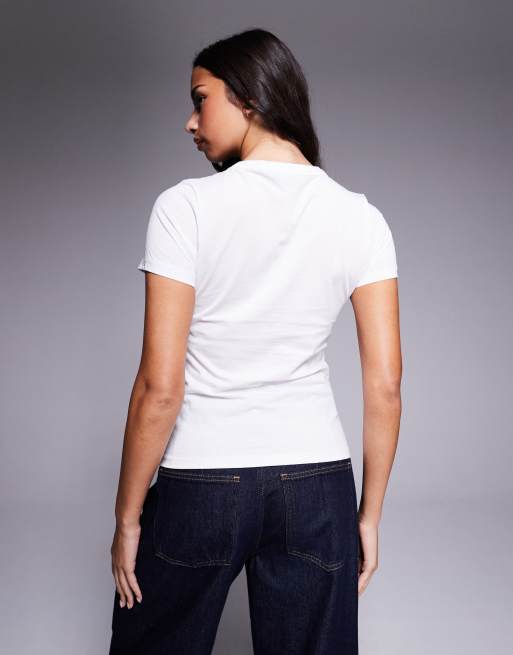 HUGO Blue - T-shirt bianca classica slim con riquadro del logo, 3 di 4