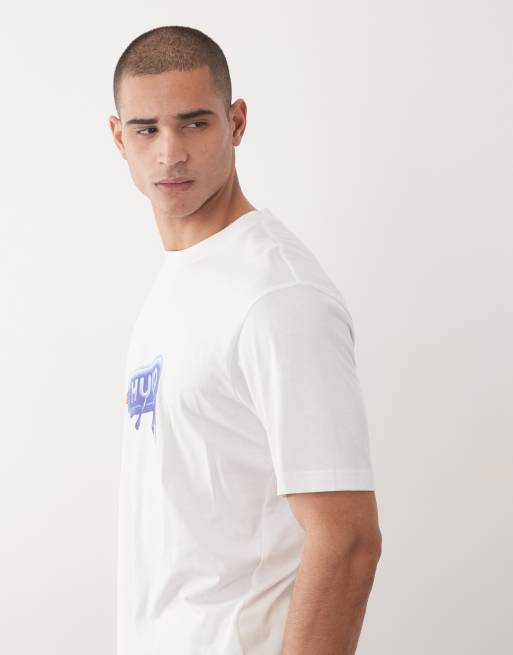Hugo Blue - T-shirt bianca con stampa grafica sul petto, 4 di 5