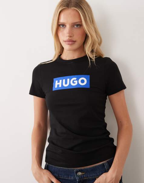 HUGO Blue - T-shirt classique à logo encadré - Noir - view 1