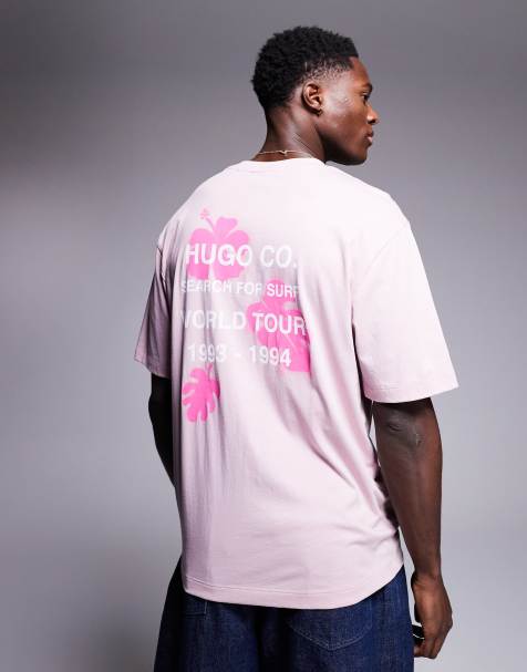 HUGO Blue – T-Shirt in Rosa mit Print auf Brusthöhe - view 1
