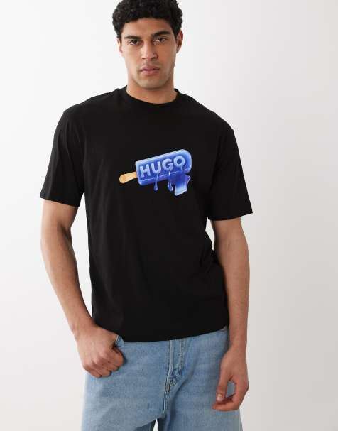HUGO Blue – T-Shirt in Schwarz mit Grafikprint auf der Brust - view 1