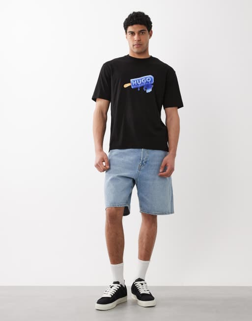 HUGO Blue – T-Shirt in Schwarz mit Grafikprint auf der Brust, 2 von 5