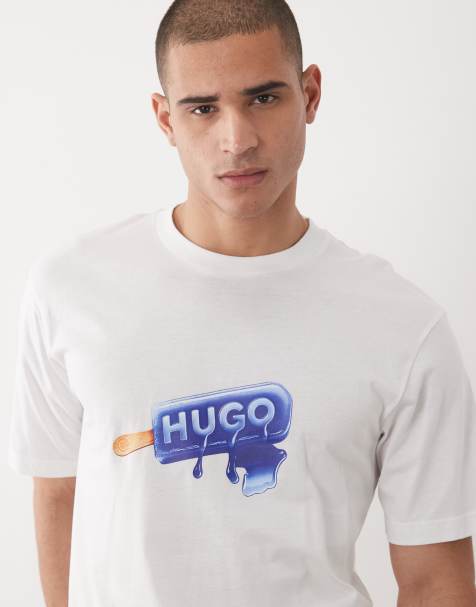 HUGO Blue - T-shirt met grafische print op de borst in wit - view 1