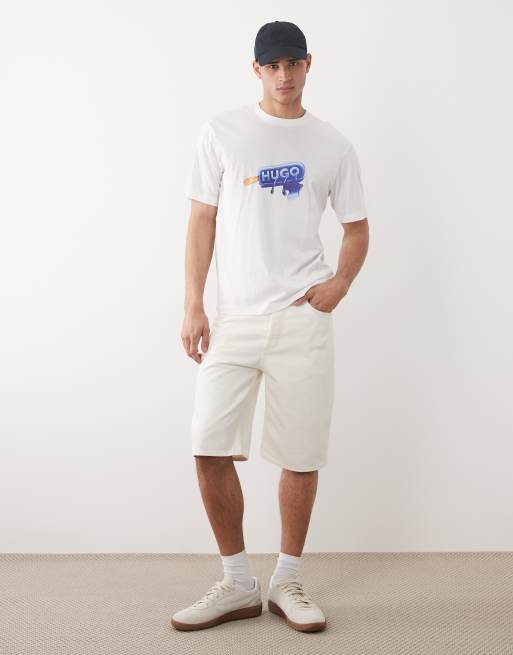 HUGO Blue - T-shirt met grafische print op de borst in wit, 2 van 5
