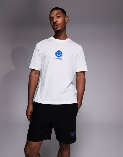 HUGO Blue - T-shirt met grafische print op de borst in wit, 3 van 5