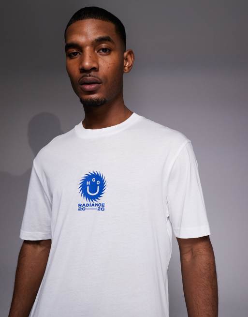 HUGO Blue - T-shirt met grafische print op de borst in wit, 5 van 5