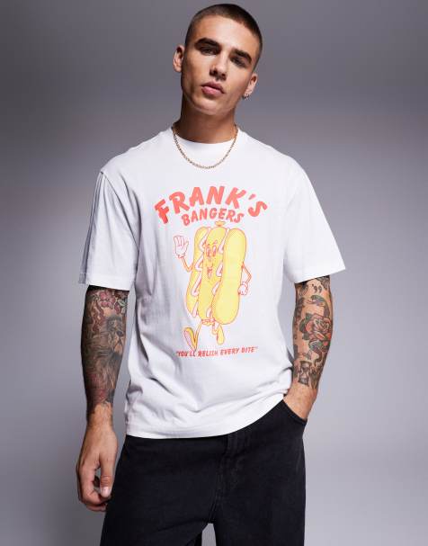 HUGO Blue - T-shirt met hotdog-print in wit - view 1