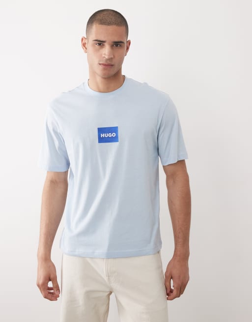 HUGO Blue - T-shirt met logo op de borst in lichtblauw, 3 van 5