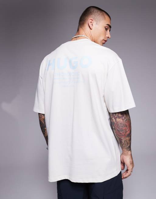 HUGO Blue - T-shirt met losse pasvorm en logo in het midden in blauw, 2 van 4