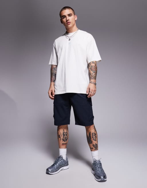 HUGO Blue - T-shirt met losse pasvorm en logo in het midden in blauw, 4 van 4