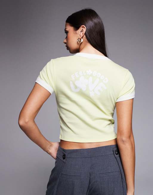 HUGO Blue - T-shirt mini gialla con logo e bordi a contrasto, 2 di 4