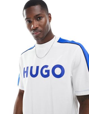 HUGO BLUE oversized logo tee with taping in white - ASOS Price Checker