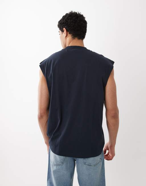 HUGO Blue - T-shirt sans manches en coton à logo - Bleu foncé, 4 de 5