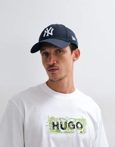 Hugo Blue t-shirt with embroidered floral logo print in white - view 1