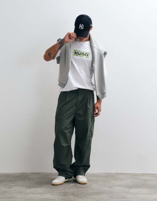 Hugo Blue t-shirt with embroidered floral logo print in white, 2 of 5