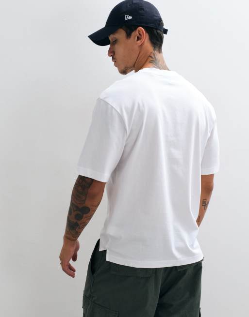 Hugo Blue t-shirt with embroidered floral logo print in white, 3 of 5
