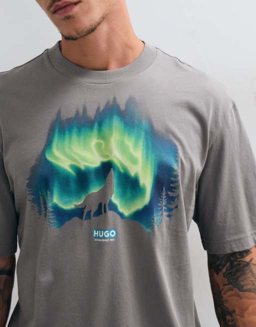 Hugo Blue t-shirt with graphic print in grey, 3 of 5