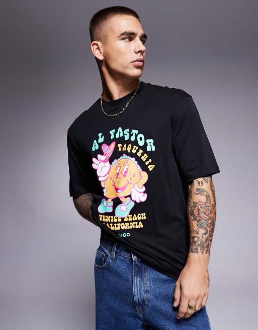 HUGO BLUE taco print t shirt in black