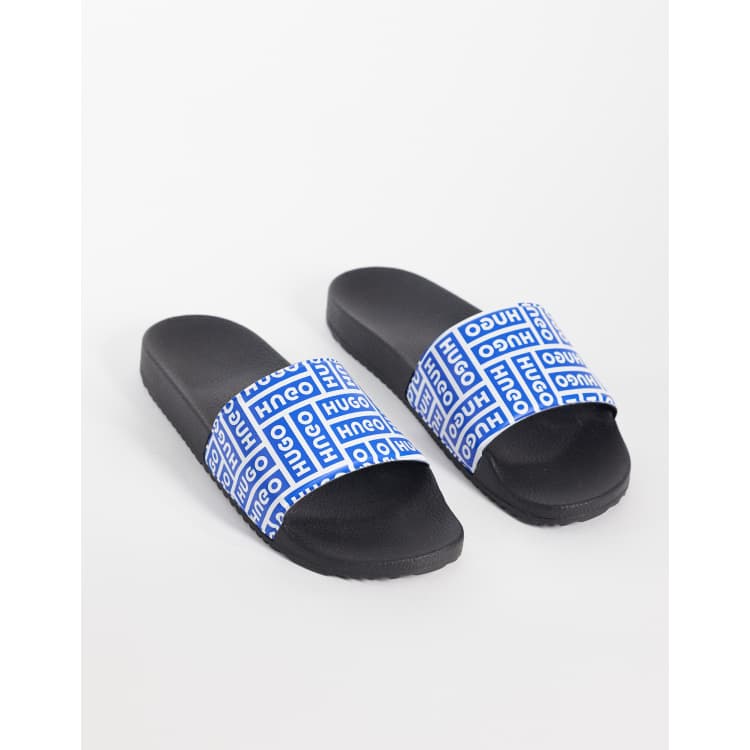 HUGO Blue Timein logo slides in blue and black | ASOS display picture 1