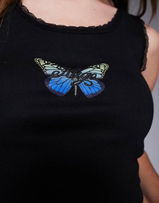 Hugo Blue – Trägertop in Schwarz mit Schmetterlings-Logo auf der Brust, 3 von 4