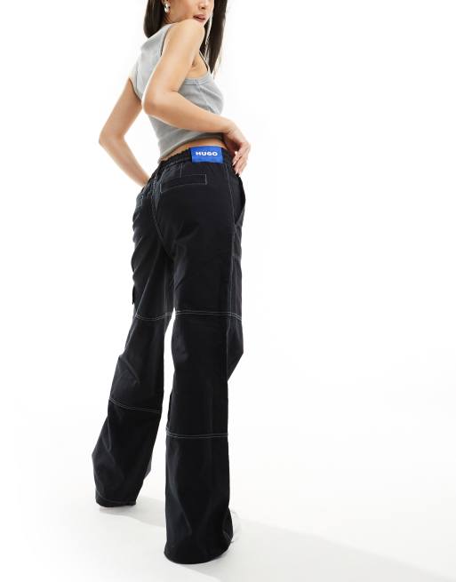 HUGO Blue – Utility-Hose in Schwarz mit weitem Bein