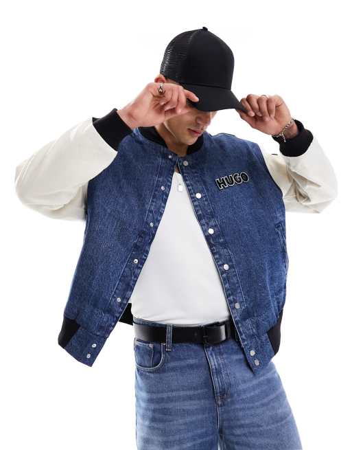 HUGO BLUE varsity bomber jacket in denim, 2 of 4