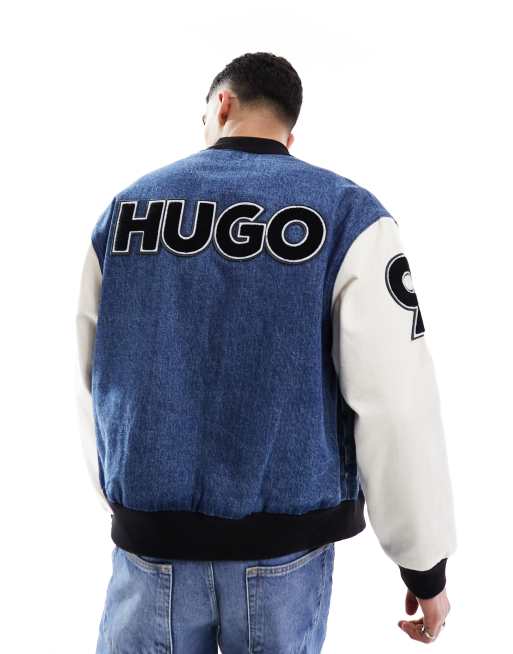 HUGO BLUE varsity bomber jacket in denim, 3 of 4