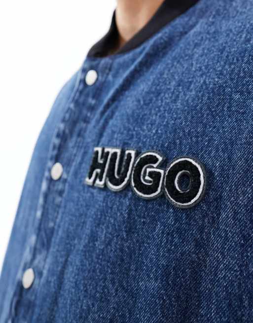 HUGO BLUE varsity bomber jacket in denim, 4 of 4