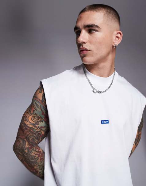 Hugo Blue vest with central logo in white - view 1