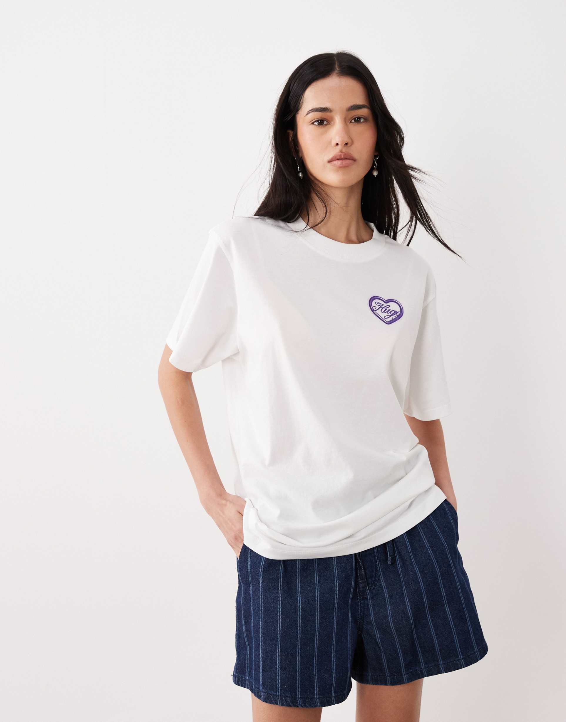 hugo blue vintage heart logo t-shirt in white