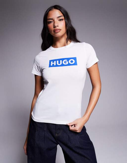 HUGO BLUE – Vit t-shirt med smal passform och klassisk boxlogga, 2 av 4