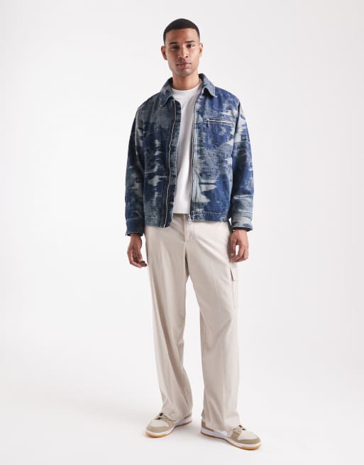 Hugo Blue Wylie indigo camo zip front denim jacket in mid blue wash, 2 of 5