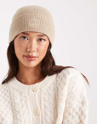 HUGO Blue - Xafon - Strickmütze in Beige mit gleichfarbigem Logo-Neutral