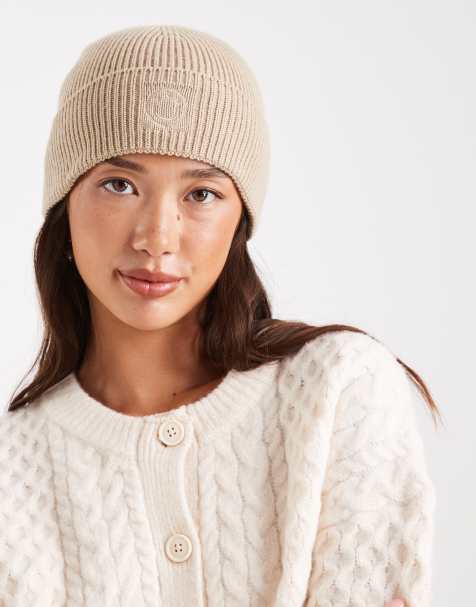 HUGO Blue – Xafon – Strickmütze in Beige mit gleichfarbigem Logo - view 1